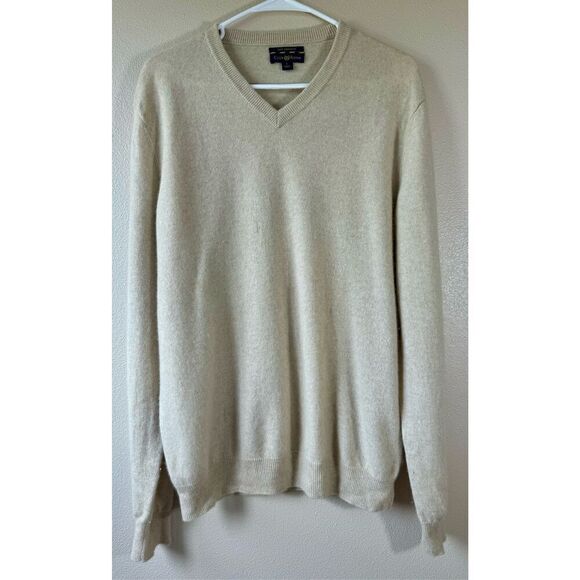 Club Room 100% Cashmere Classic V-Neck Men's Lightweight Cream Sweater Large - Picture 1 of 10